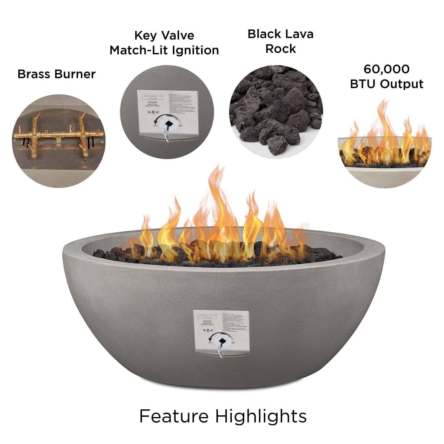 Dustyview 38 Inch Round Glass Fiber Reinforced Concrete Natural Gas Fire Bowl in Shade by BBQGuys Signature - Features thumbnail