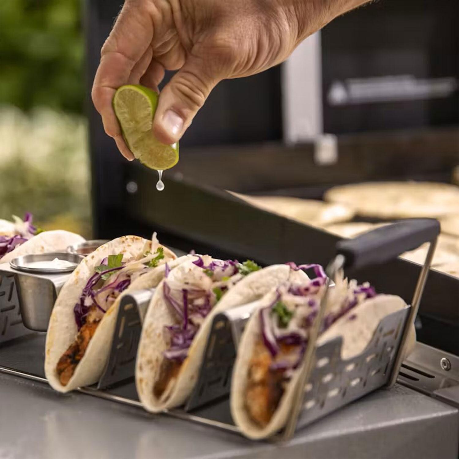Weber 3400073 Taco Rack - Squeezing Lime over Tacos - White Background thumbnail