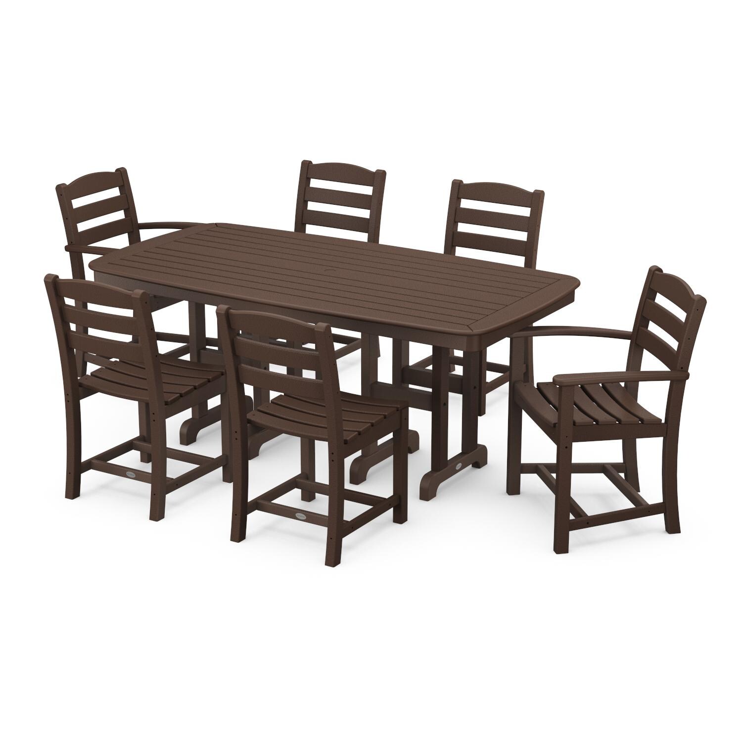 POLYWOOD La Casa Cafe Mahogany 7 Piece Rectangular Arm Chair Dining Set - Full View thumbnail