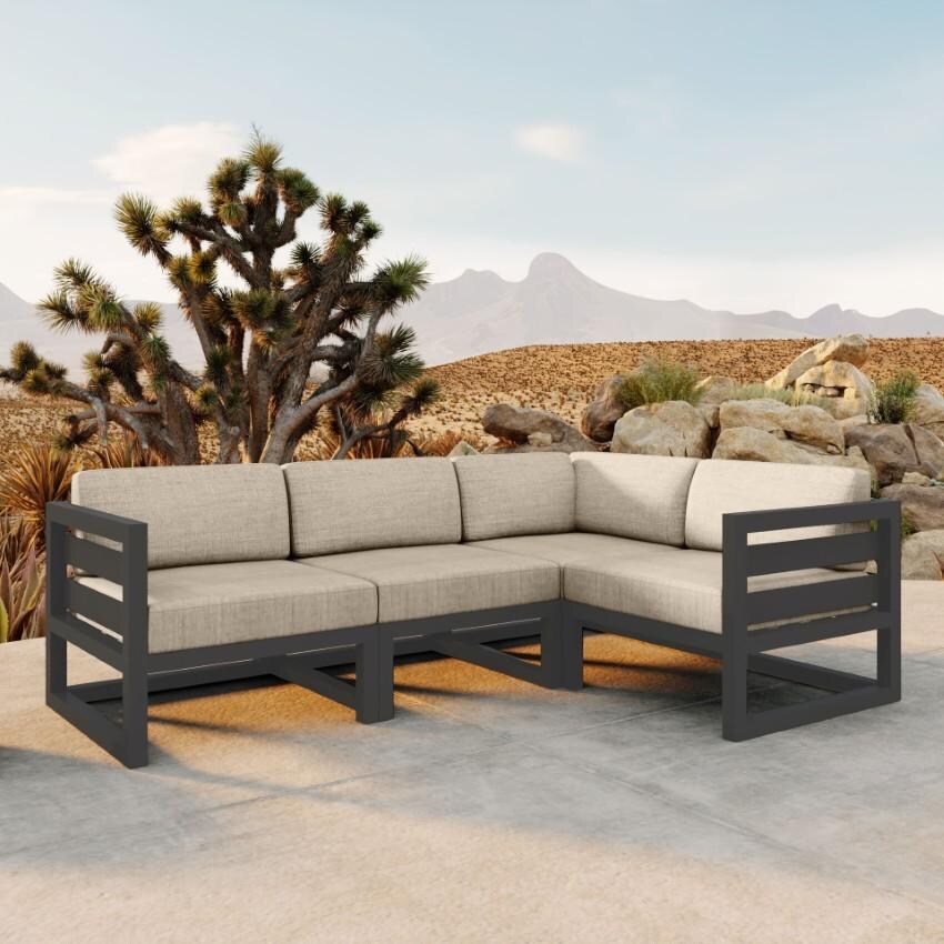Misty Cove 4 Piece Sectional Set in Slate w/Canvas Flax Cushions by Lakeview - On Patio - Lifestyle thumbnail