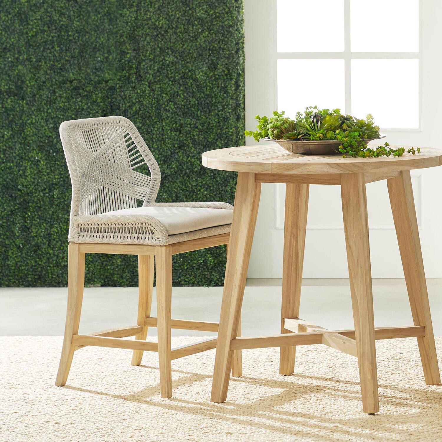 Lakeview Peninsula Way Woven Rope Counter Bar Stool in Taupe & White - With Table thumbnail