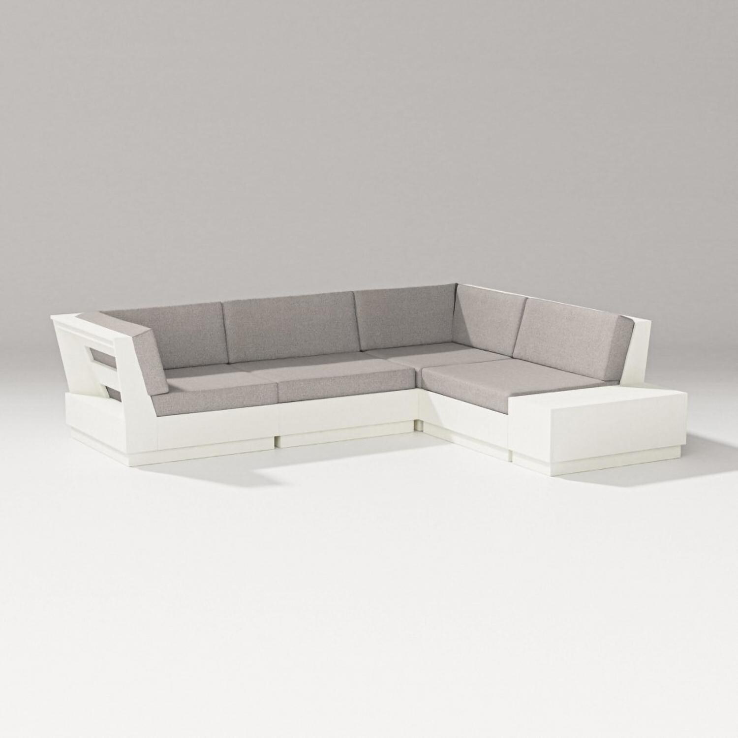 Elevate 5 Pc Recycled Plastic Corner Sectional Seating Set in Vintage White/Weathered Tweed By PW Designer Series - Set - White Background thumbnail
