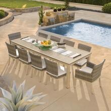 Travira 11 Piece Wicker Patio Dining Set W/ 103 X 42 Inch Rectangular Tekwood Vintage Table & Eggshell White Cushions By Oxford Garden