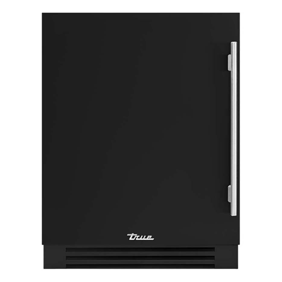 True TUWADA-24-LS-A~027-H04 ADA Height 24 Inch 40 Bottle Left Hinge Outdoor Wine Cabinet - Matte Black w/ Stainless Steel Handle - White Background thumbnail