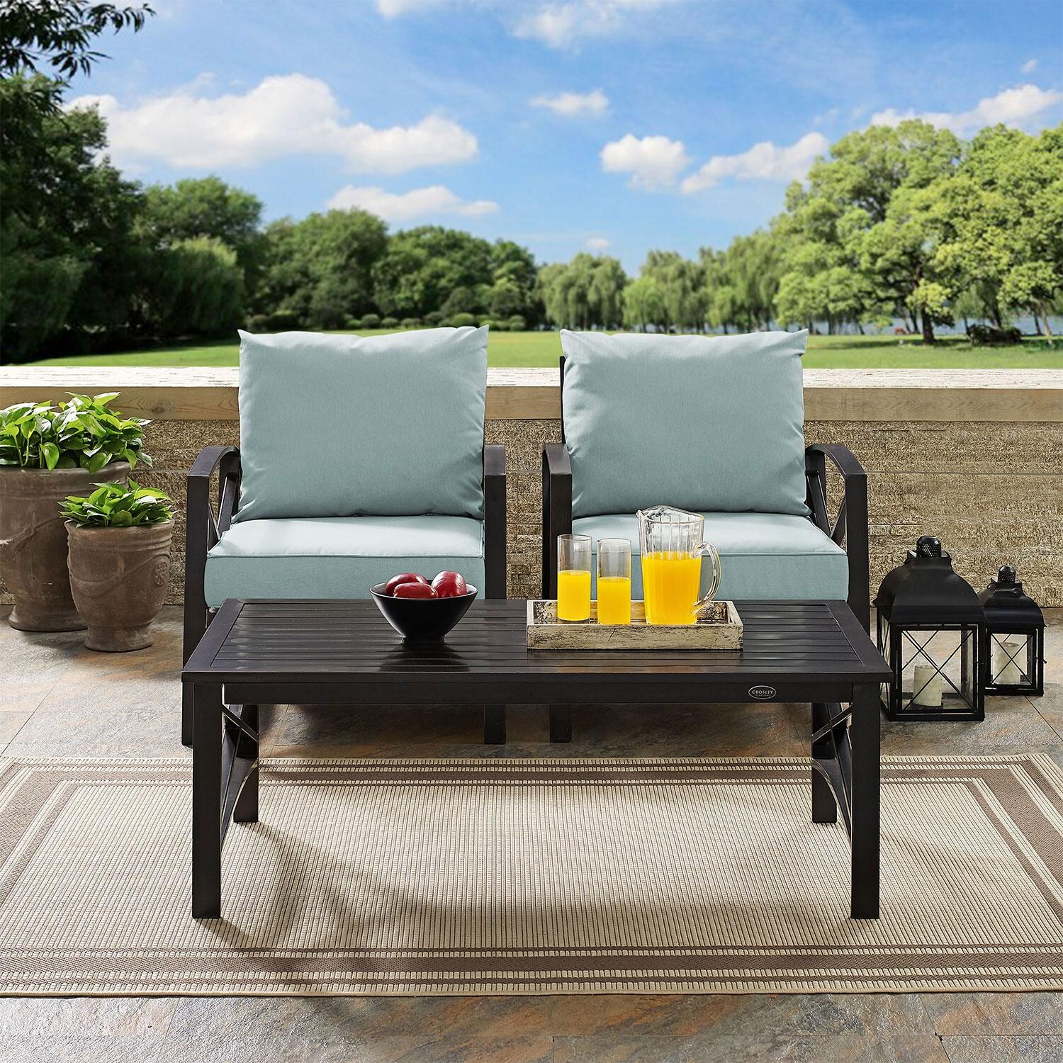 Ultimate Patio UP-82245BZ-Mi 3Pc Outdoor Chair Set in Mist - On Patio - Lifestyle thumbnail