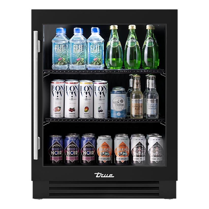True TURADA-24-RG-A~027-H04 ADA Height 24 Inch 5 Cu. Ft. Right Hinge Glass Door Outdoor Refrigerator in Matte Black w/ Stainless Steel Handles - White Background thumbnail