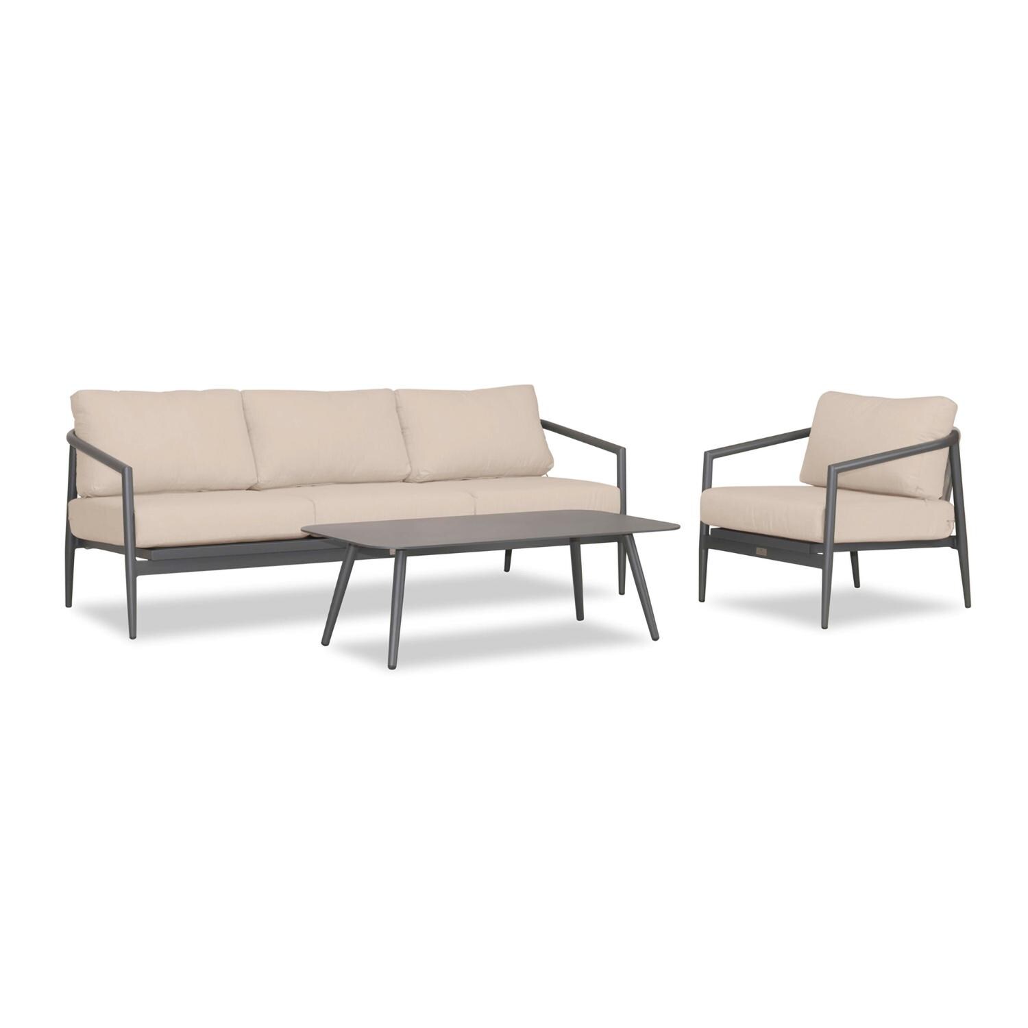 Lakeview Midnight Cove 3 Pc Aluminum Sofa Seating Set in Slate/Pebble Gray/Canvas Flax - Angled - White Background thumbnail
