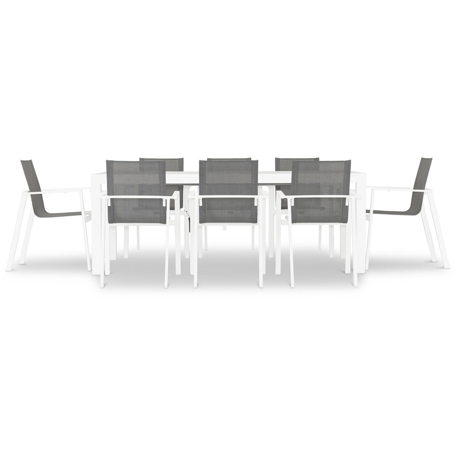 Spring Bay 9 Piece Extendable Dining Set in White/Concrete - Front View - White Background thumbnail