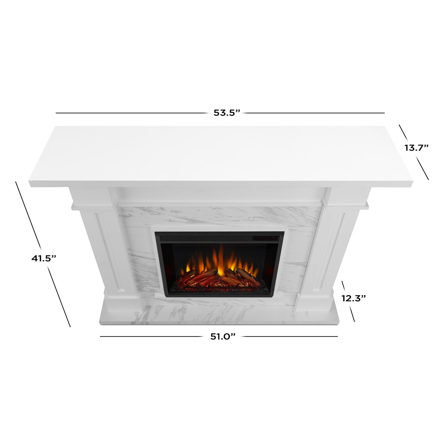 Real Flame - 6030E-WM - Kipling 53-Inch Electric Fireplace With Mantel - White - Overall Dimensions thumbnail