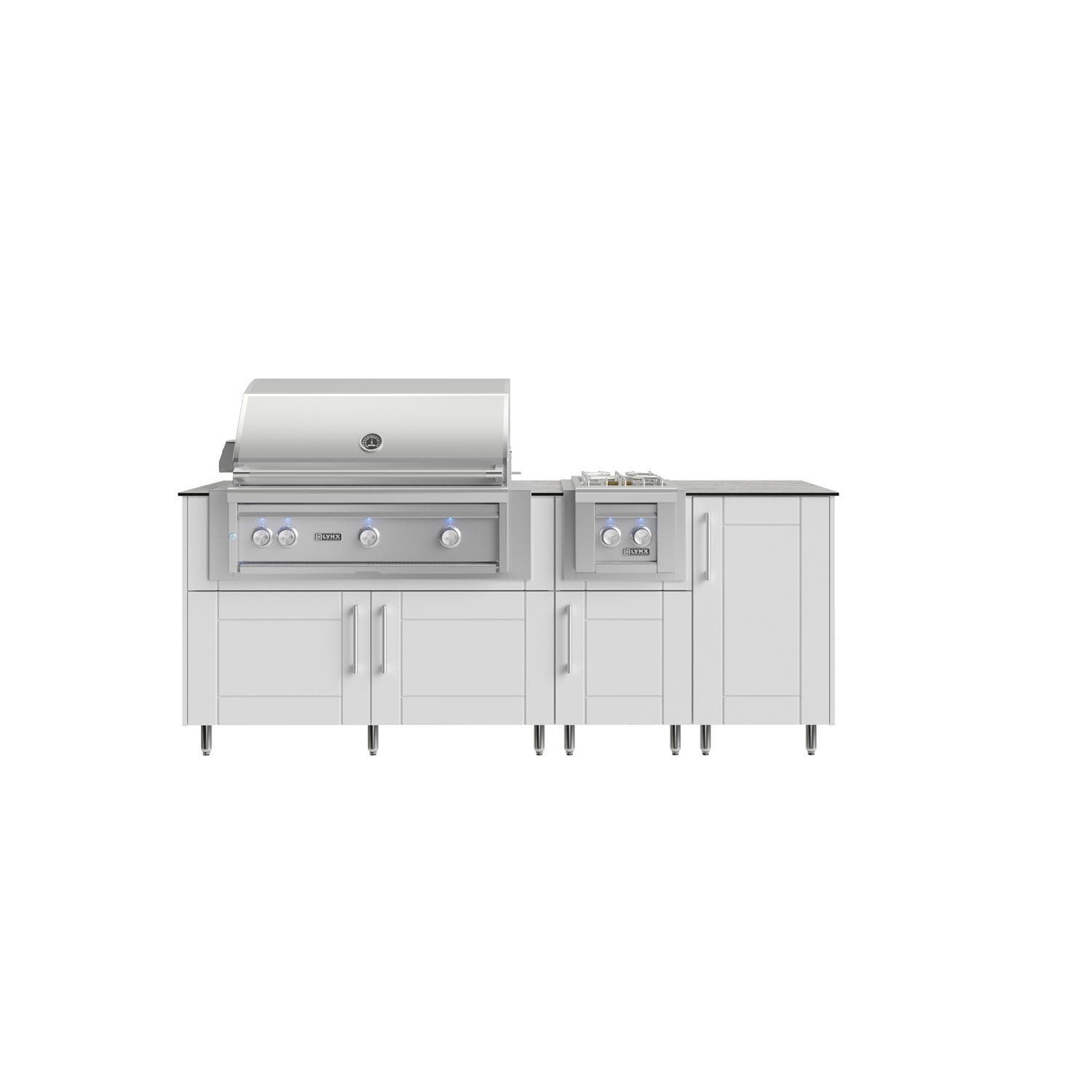 WeatherStrong Abaco 7 Ft Outdoor Kitchen Island w/ Lynx Natural Gas Grill & Side Burner in Shell White/Glacier Frost