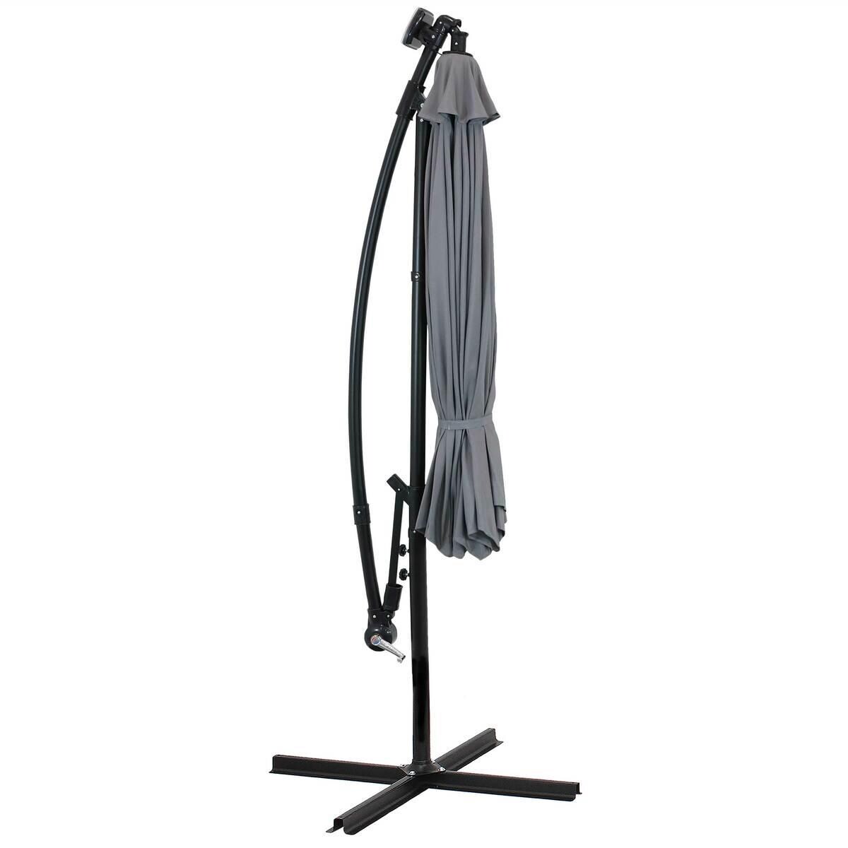 Ultimate Patio 10 Ft. Solar Lighted Patio Cantilever W/ Crank - Smoke - Collapsed thumbnail