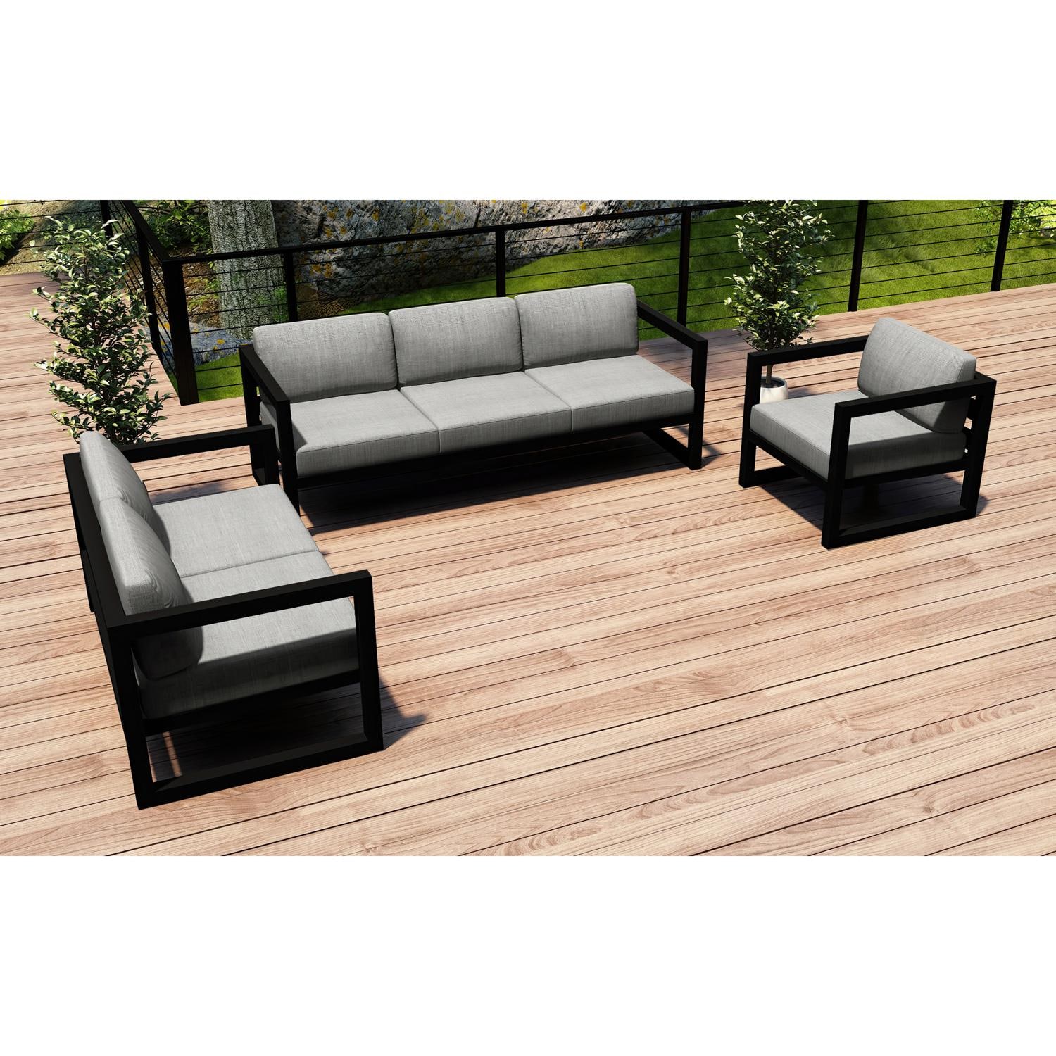 Lakeview MSTYCV-BK-3SLSS-CS Misty Cove 3 Pc Aluminum Seating Set in Black w/Sofa & Cast Silver Cushions by Lakeview Outdoor Designs - Set on Deck - Lifestyle thumbnail