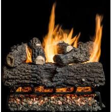 GasLogGuys 18 Inch Canyon Fire Charred Oak Vented Natural Gas Log Set + H-Burner + Manual Safety Pilot + Wireless On/Off Wall Switch Kit image