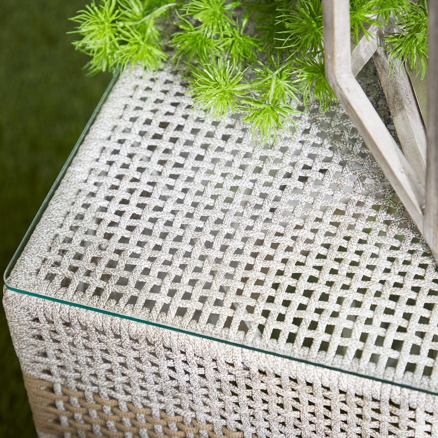 Lakeview Cocoa Way Taupe & White Woven Rope End Table - Top View thumbnail