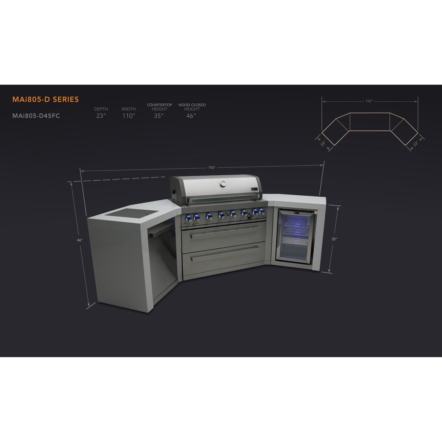 Mont Alpi - MAi400-D45FC - Deluxe 45 Degree Grill Island - Stainless Steel - Dimensional thumbnail