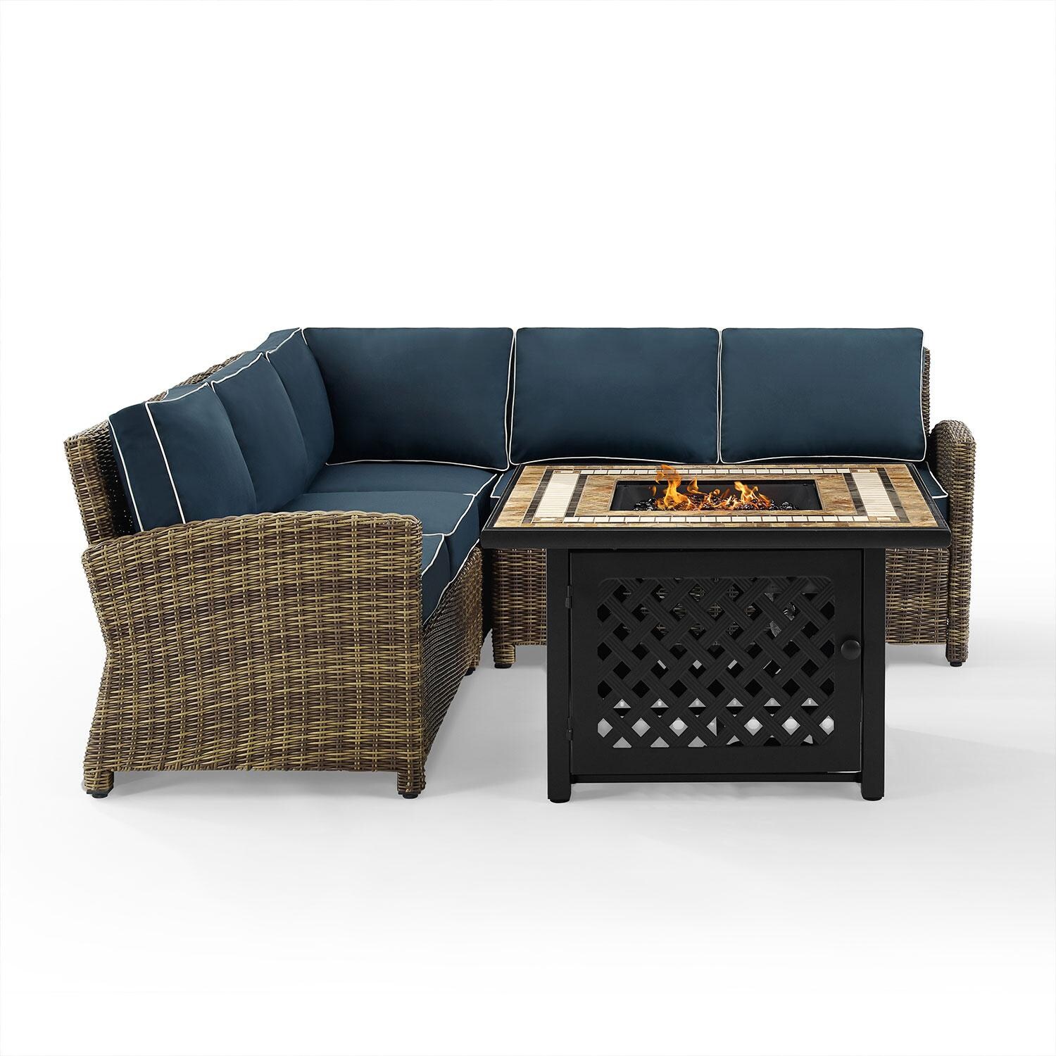 Ultimate Patio UP-92390-NV 4Pc Wicker Outdoor Sectional Set W/ Fire Table in Navy - Display - White Background thumbnail