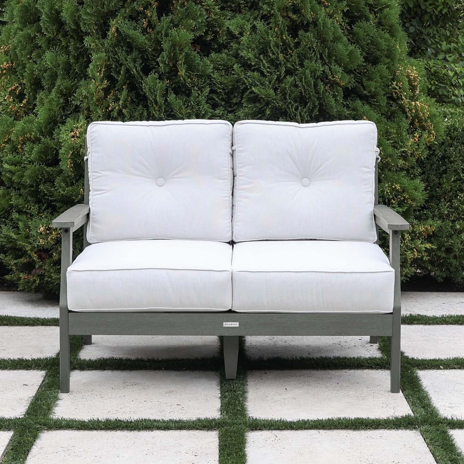 Lakeview Outdoor Designs Blushing Bay 2 Person Recycled Plastic Loveseat in Bliss Linen/Coastal Teak by - LV-KIT44426-BLI-CGE
