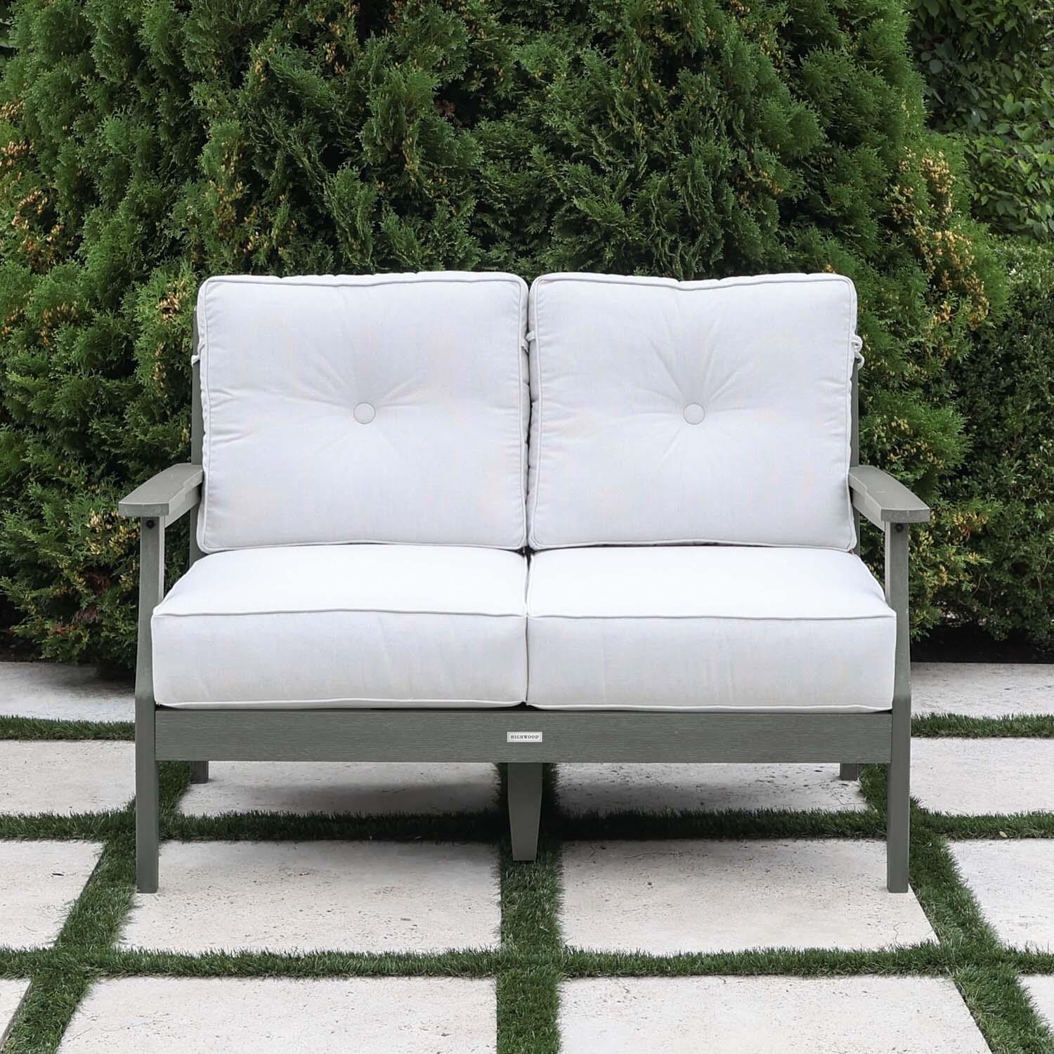 Blushing Bay 2 Person Recycled Plastic Loveseat in Bliss Linen/Coastal Teak by Lakeview Outdoor Designs - Lifestyle thumbnail