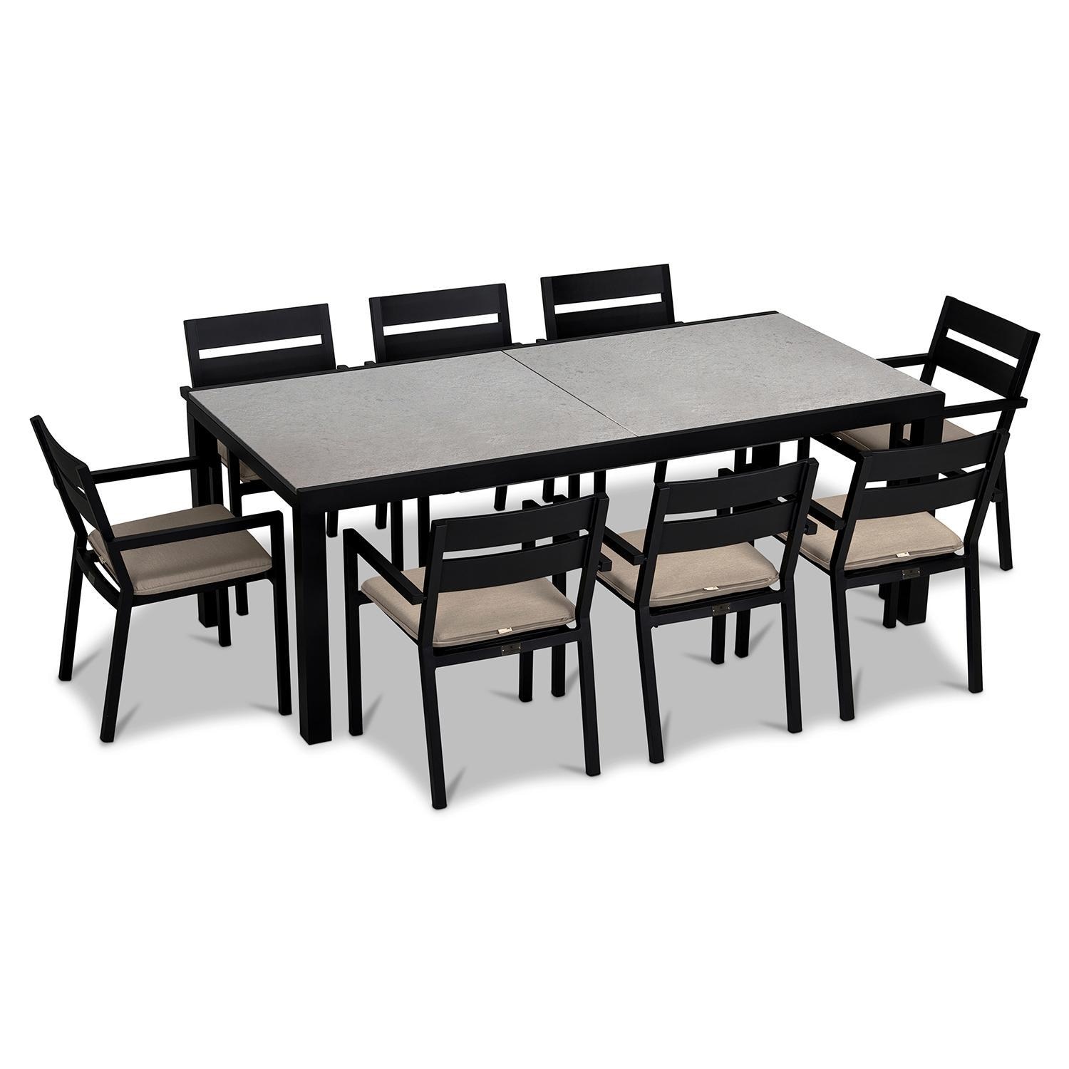 Calm Bay 9 Pc Extendable Dining Set in Black/Canvas Flax by Lakeview - White Background thumbnail