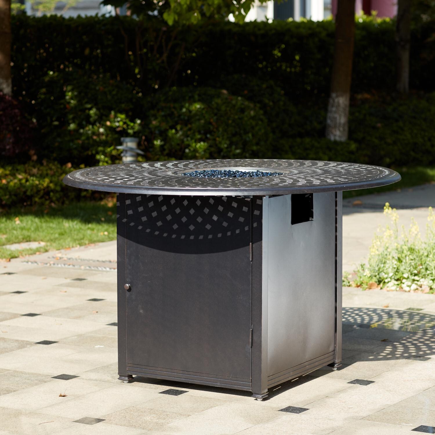 Darlee 201660-7PC-60GHD Capri Cast Aluminum 60 Inch Round Counter Height Fire Pit Dining Table