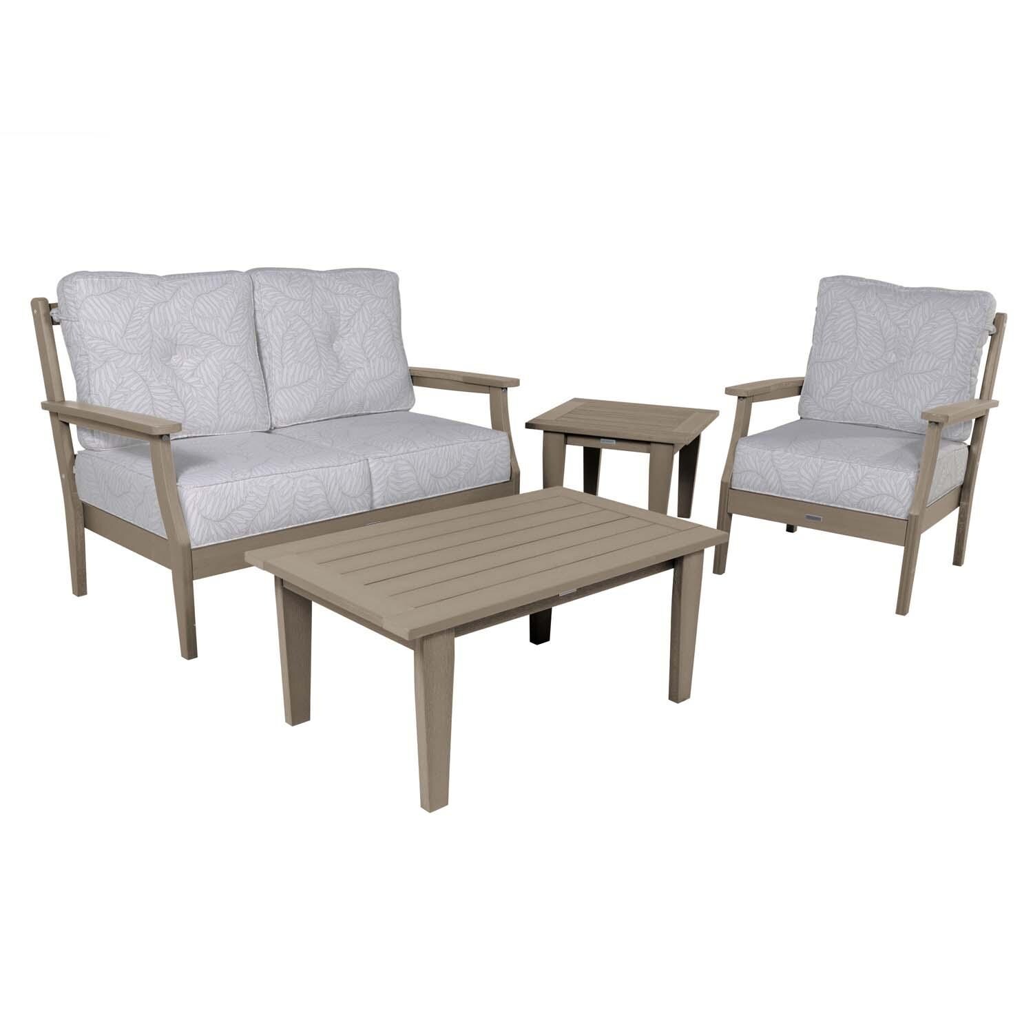 Blushing Bay 4 Pc Recycled Plastic Seating Set in Lively Parchment/Woodland Brown by Lakeview Outdoor Designs - White Background thumbnail