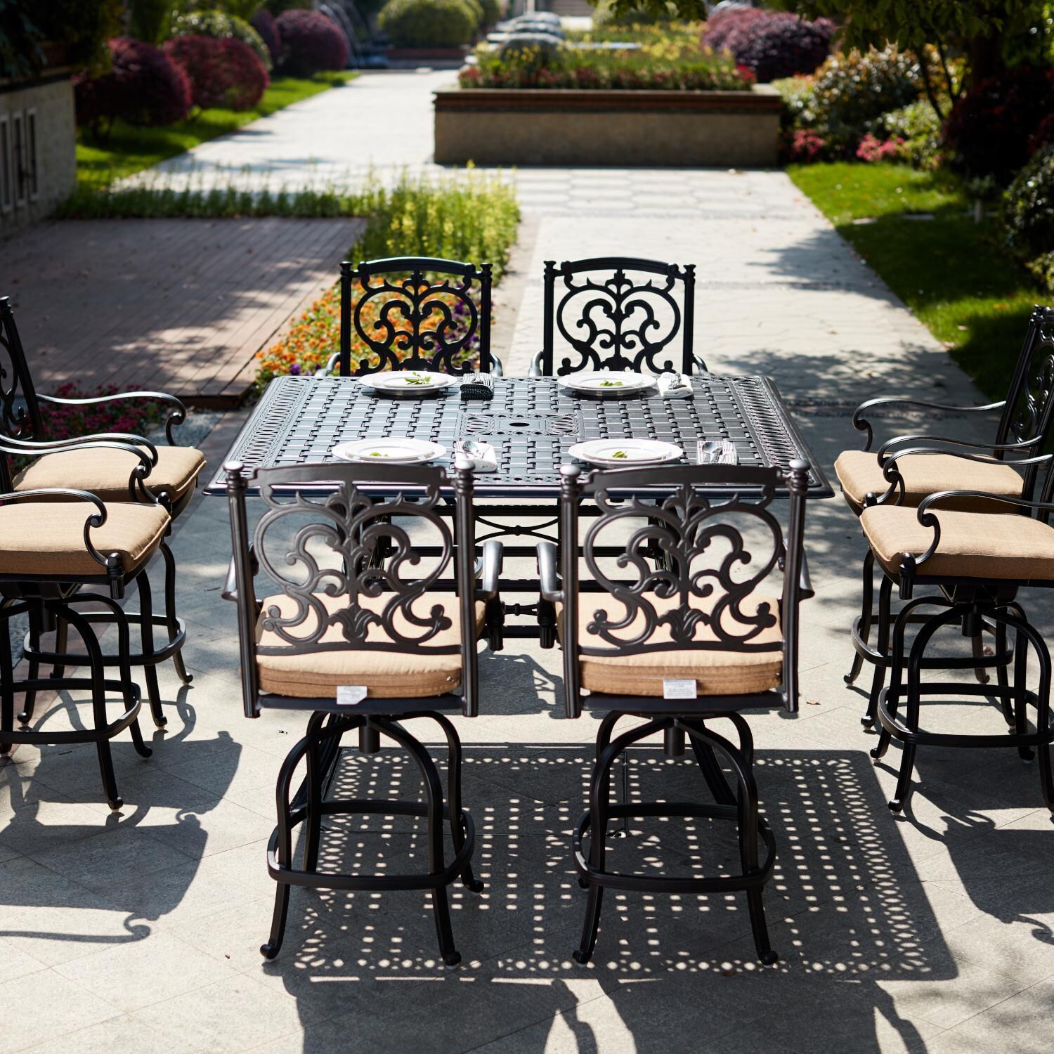 Santa Barbara 9 Pc Cast Aluminum Counter Height Dining Set w/ 60 Inch Square Series 88 Table in Antique Bronze/Sesame by Darlee