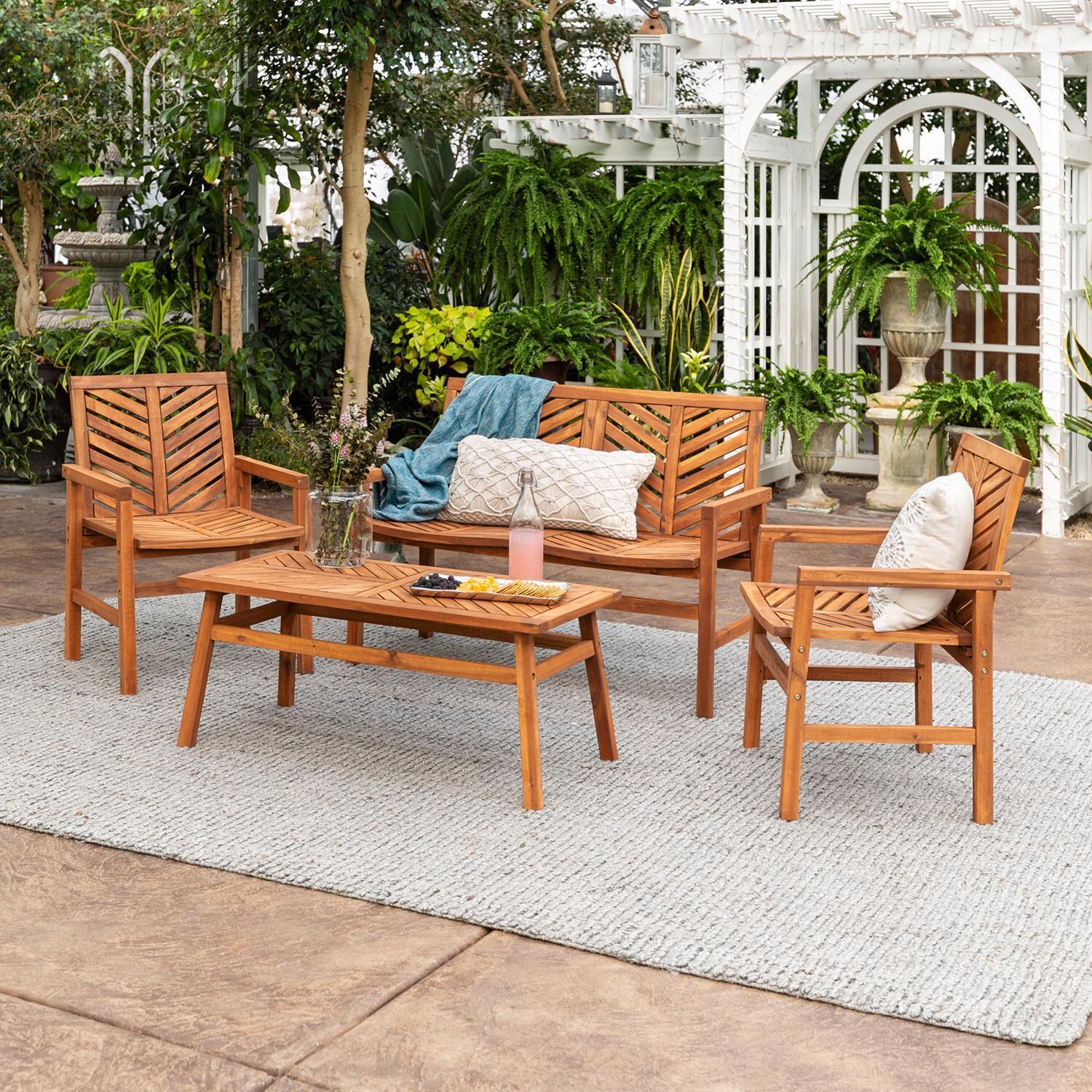Ultimate Patio Wishlake 4 Piece Acacia Patio Conversation Set W/ 42 X 20 Inch Rectangular Table - Brown thumbnail