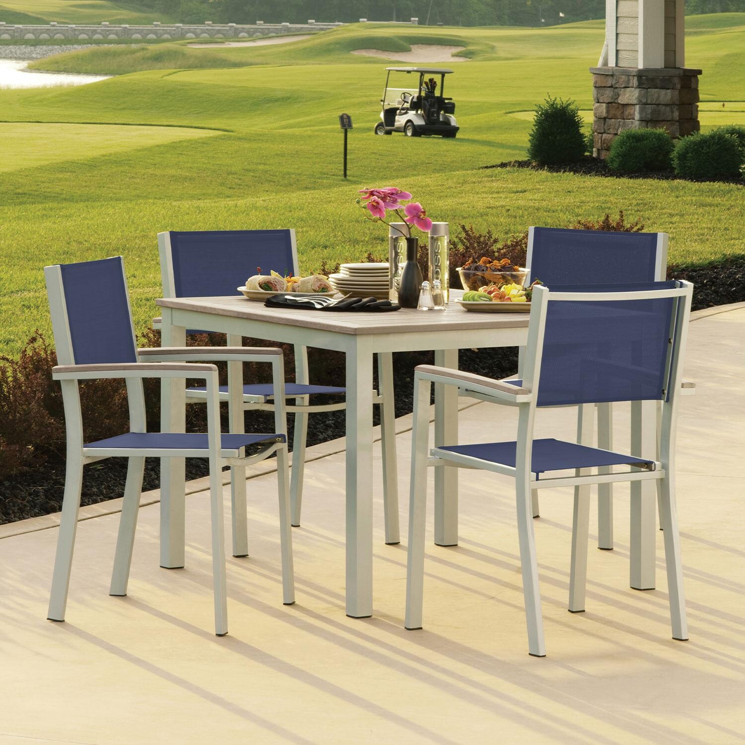 Travira 5 Pc Powder-Coated Aluminum Dining Set W/ Square Table in Ink Pen - On Gold Course - Lifestyle thumbnail