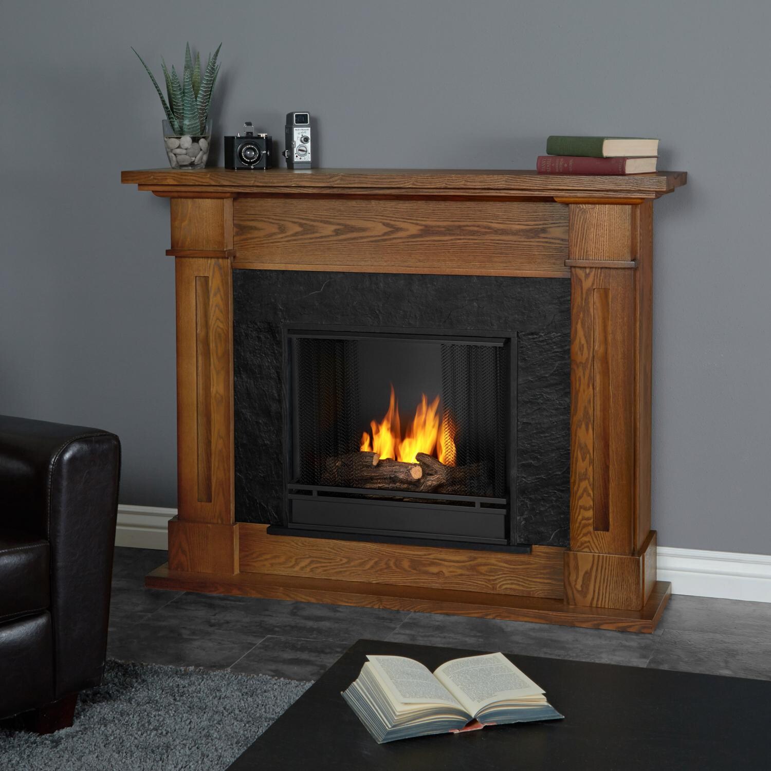 Real Flame Kipling 53-Inch Gel Fireplace With Mantel - Burnished Oak - 6030-BO