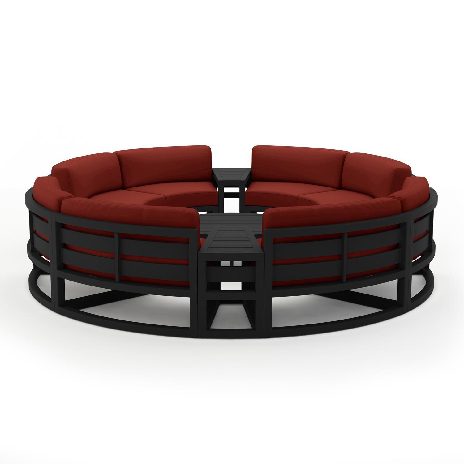 Lakeview MSTYCV-BK-7CSEC-HN Misty Cove 7 Pc Aluminum Curve Sectional Set in Black w/Coffee Table & Canvas Henna Cushions by Lakeview Outdoor Designs - Set - White Background thumbnail