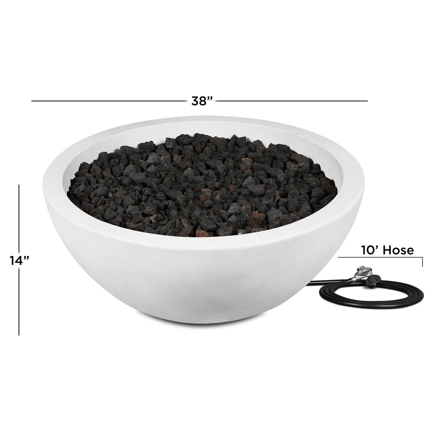 Dustyview 38-in Round Concrete Natural Gas Fire Bowl in White by BBQGuys Signature - Dimensional thumbnail
