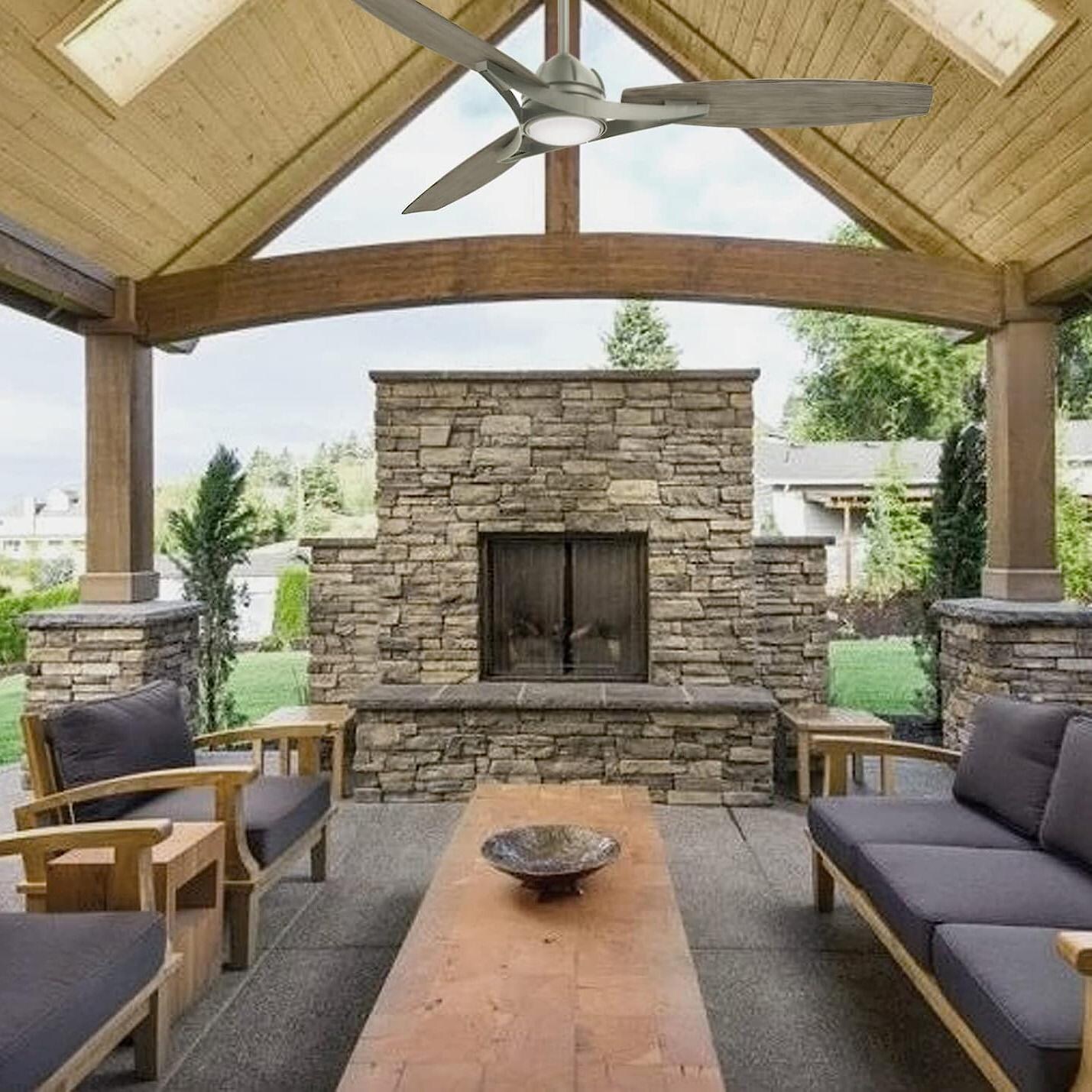 Minka-Aire F742L-BNK Molino 65-Inch 3-Blade LED Smart Ceiling Fan in Burnished Nickel Finish w/ Seashore Grey Blades & Etched White Glass - Outdoor Lifestyle thumbnail