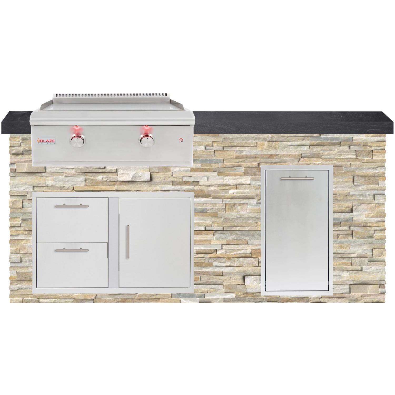 BBQGuys Signature 6ft Luxury Outdoor Island W/ Blaze Premium LTE 30-Inch Propane Griddle - Golden Honey Stone W/ Black Polished Granite thumbnail