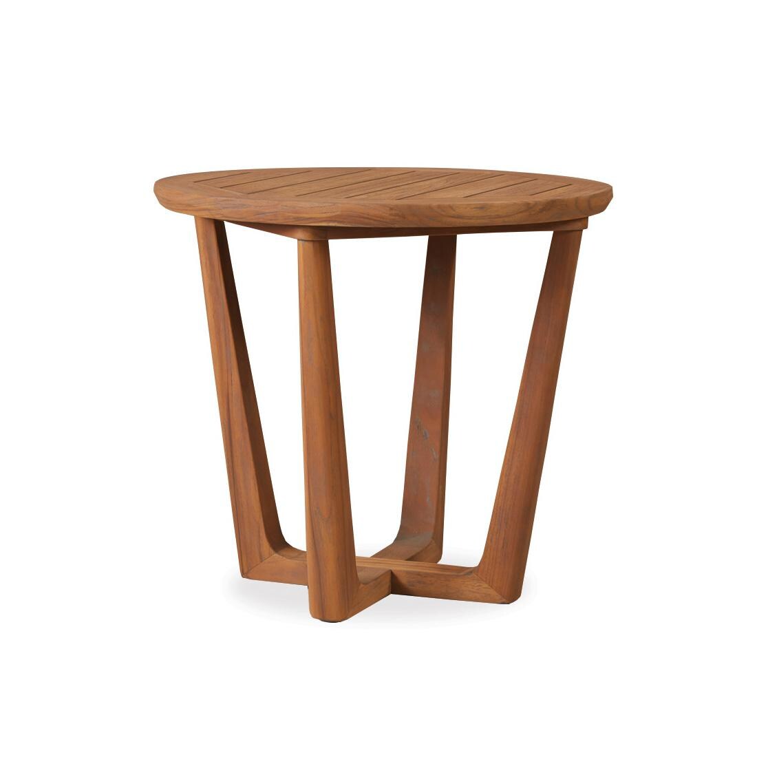 24 Inch Round Teak End Table in Antique Gray by Lloyd Flanders