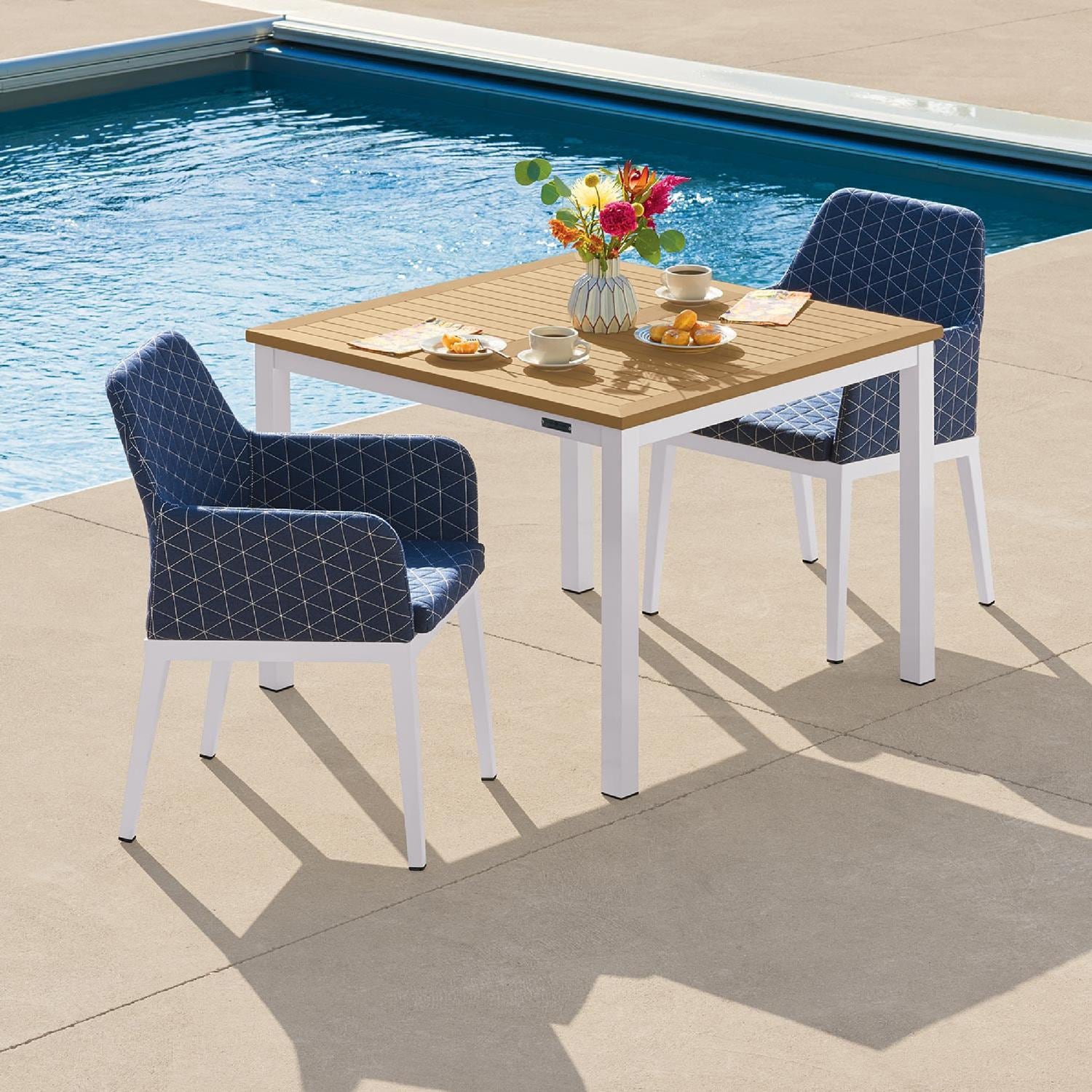 Oxford Garden Oland Aluminum Dining Chair in Chalk/Quilted Spectrum Indigo - Poolside thumbnail