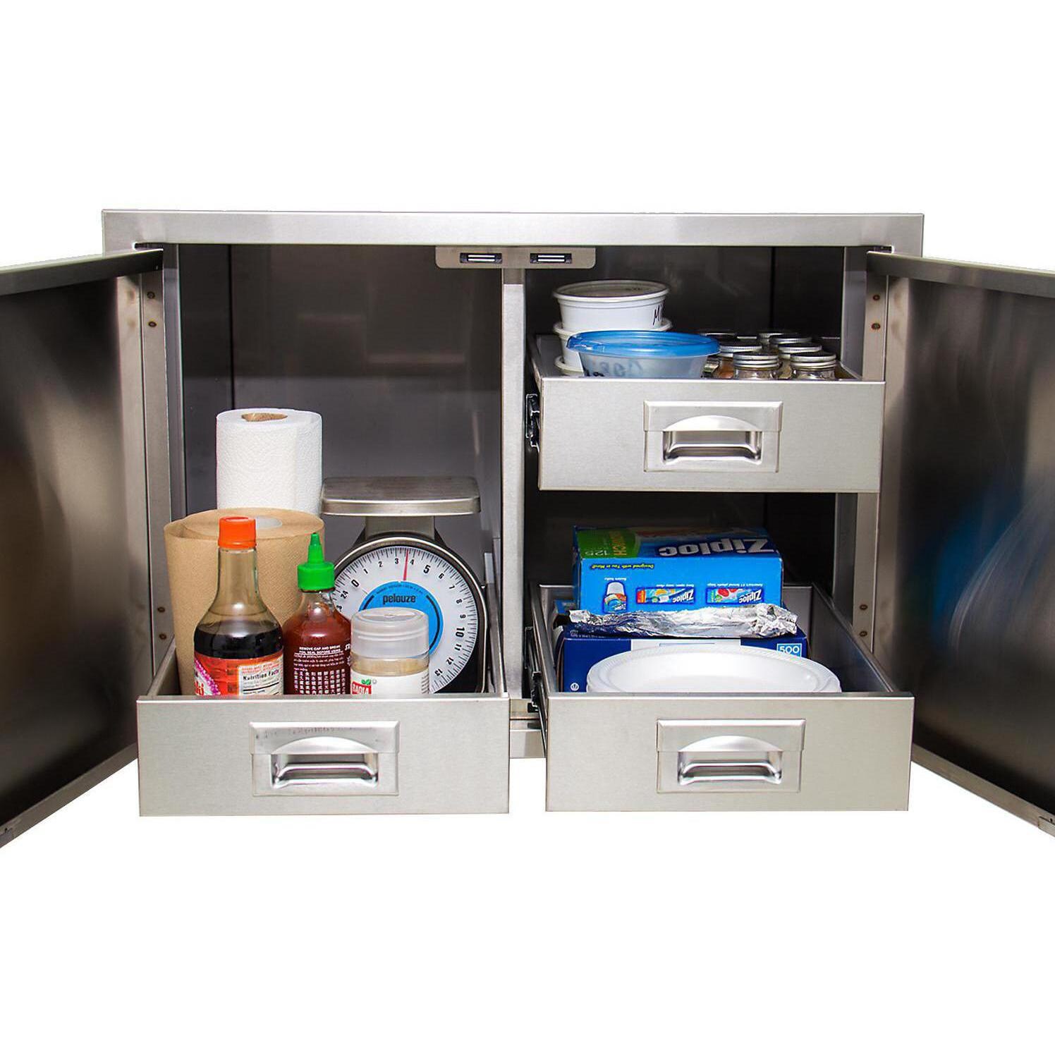 BBQGuys Sonoma Series 30-Inch Stainless Steel Enclosed Cabinet Storage With Drawers - DISCONTINUED