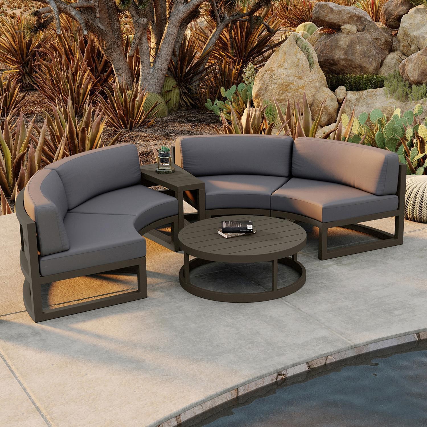 Misty Cove 4 Piece Curve Sectional Set in Slate w/Coffee Table & Canvas Charcoal Cushions by Lakeview - By Pool - Lifestyle thumbnail
