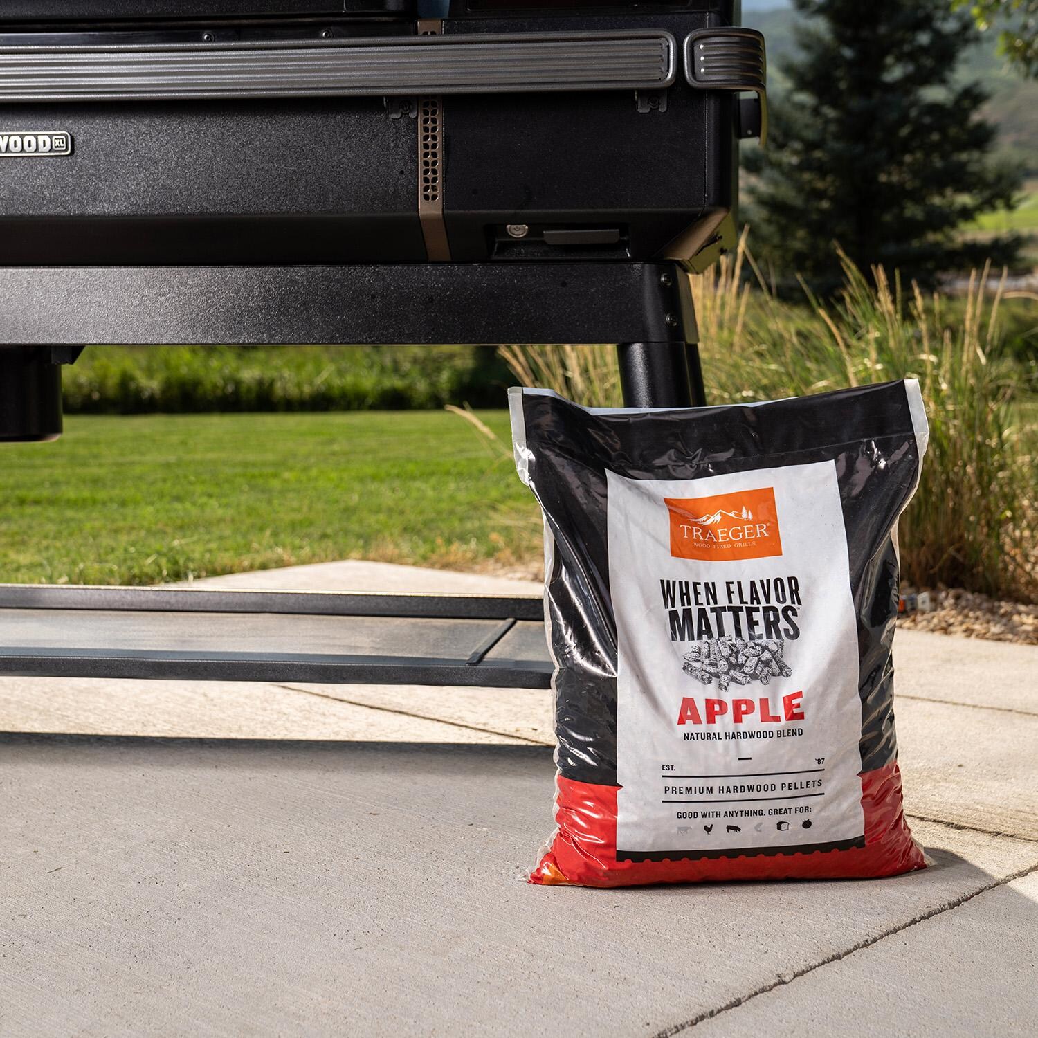 Traeger 20 Lb. Natural Hardwood Pellets - Apple - On Patio - Lifestyle thumbnail