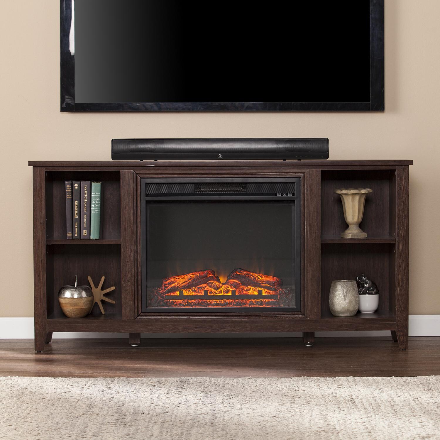 Southern Enterprises Parkdale 55-Inch Electric Fireplace Media Console - Espresso - FP9692