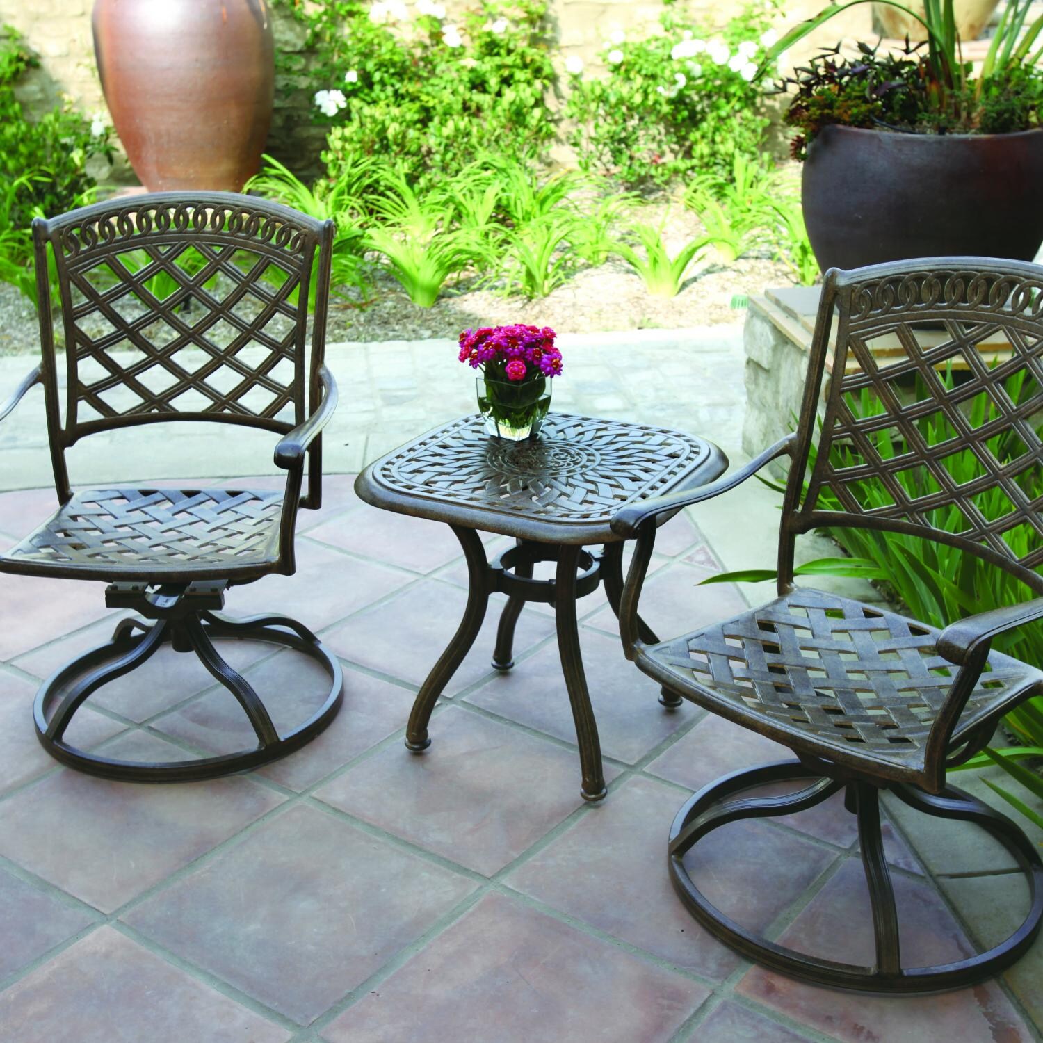 Darlee Sedona 3 Piece Cast Aluminum Patio Bistro Set With Swivel