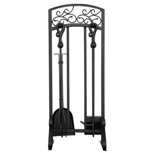 UniFlame 5-Piece Black Wrought Iron Fireplace Tool Set With Crook Handles - F-1322