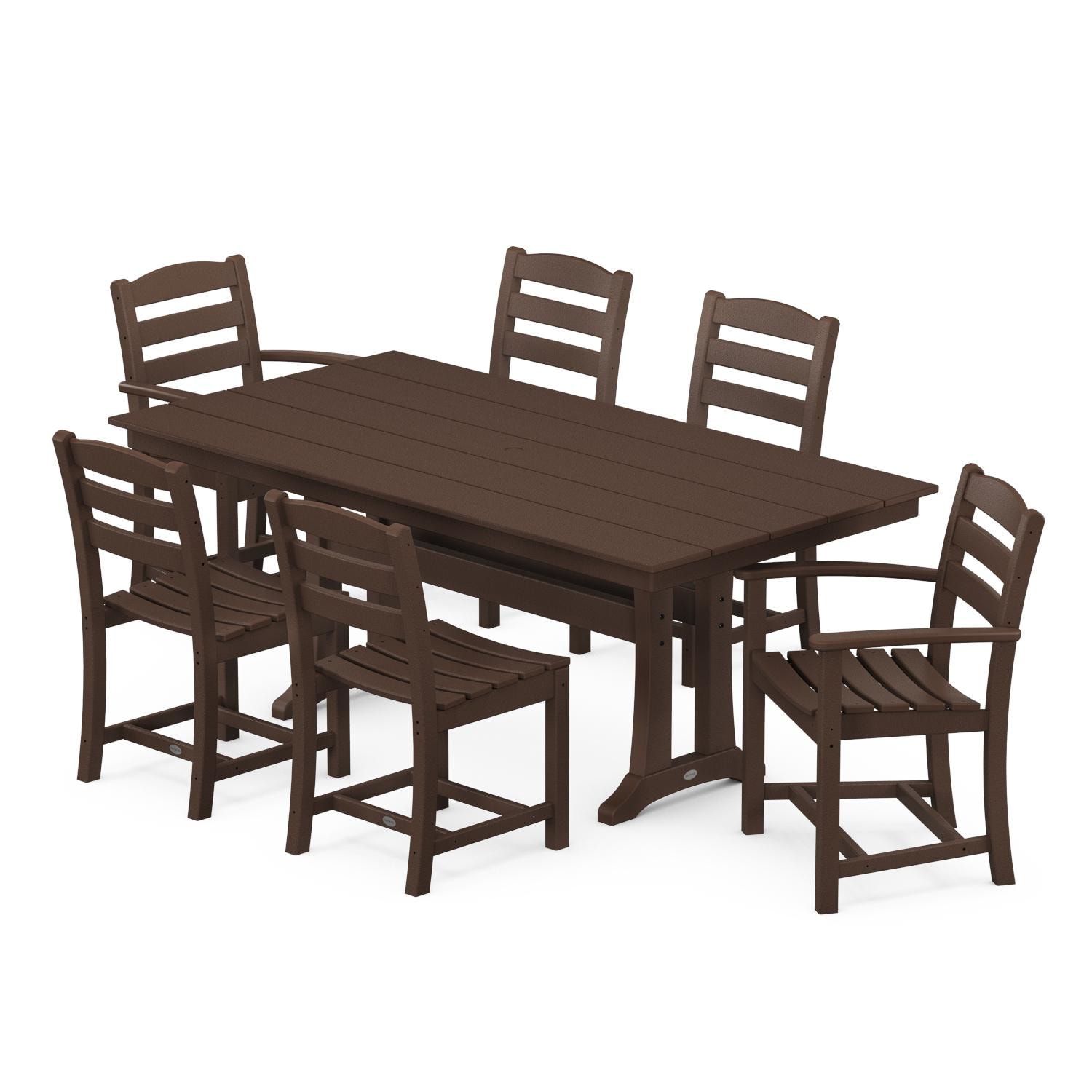 POLYWOOD La Casa Cafe 7 Piece Farmhouse Trestle Dining Set - Mahogany