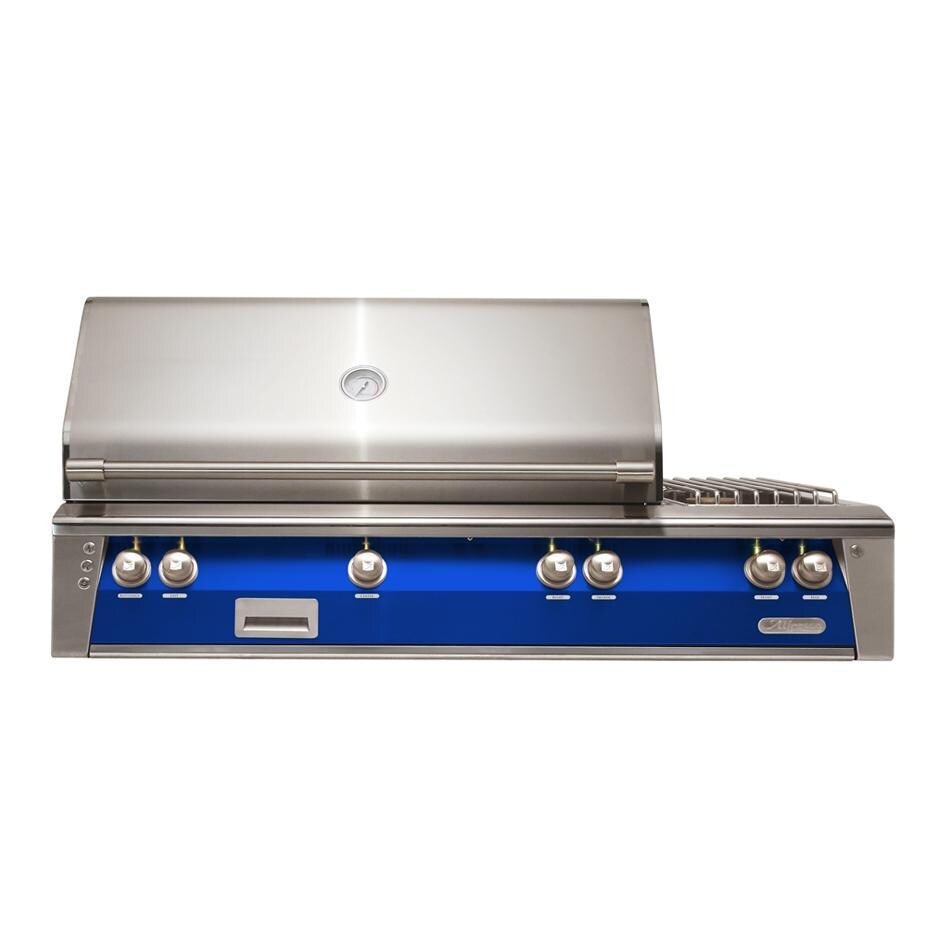 Alfresco ALXE 56-Inch Built-In Natural Gas Deluxe Grill With Sear Zone, Rotisserie, And Side Burner in Ultramarine Blue - ALXE-56SZ-NG-S5002