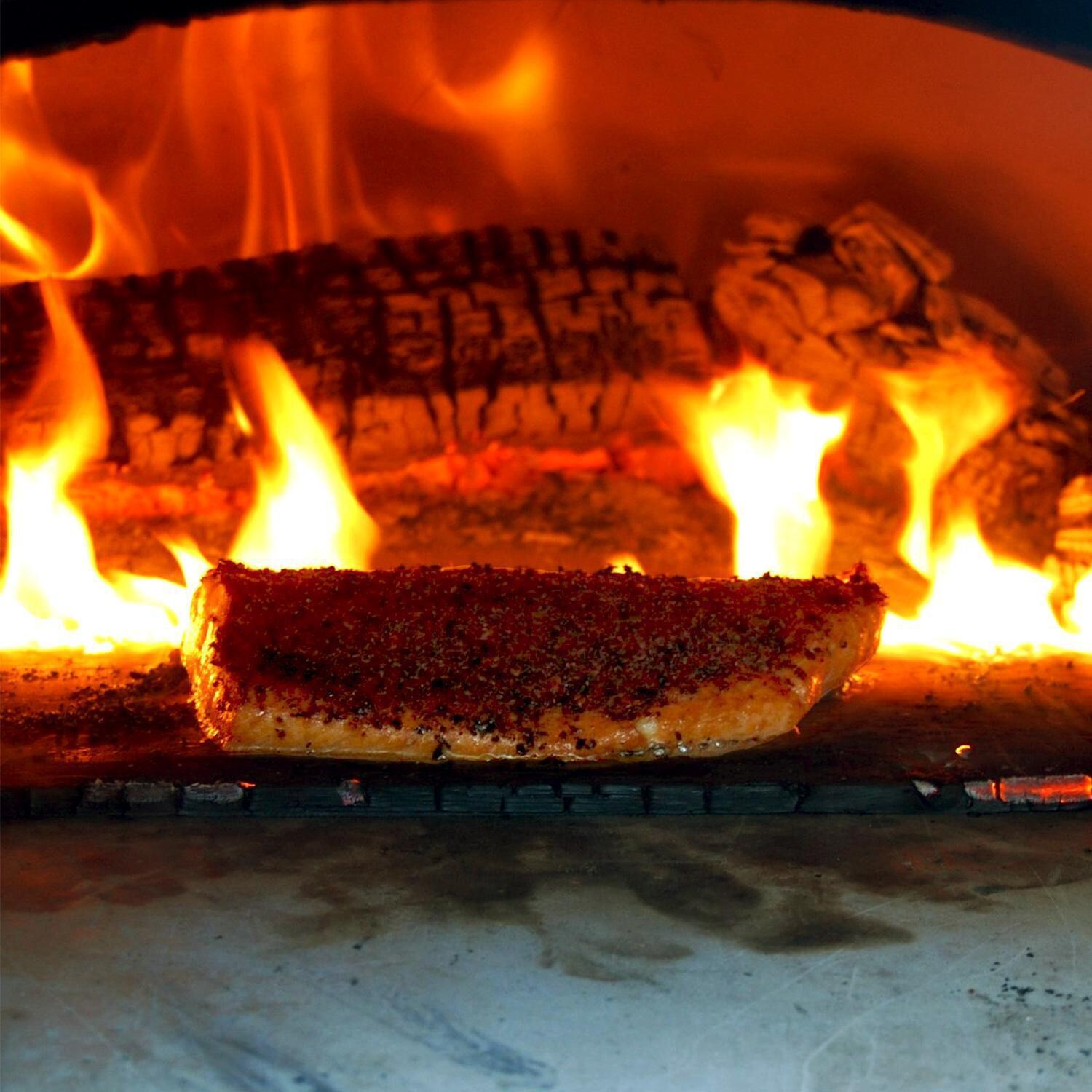Chicago Brick Oven CBO-O-KIT-750 Built-In Wood Fired Residential Outdoor Pizza Oven DIY Kit - Baking Salmon thumbnail