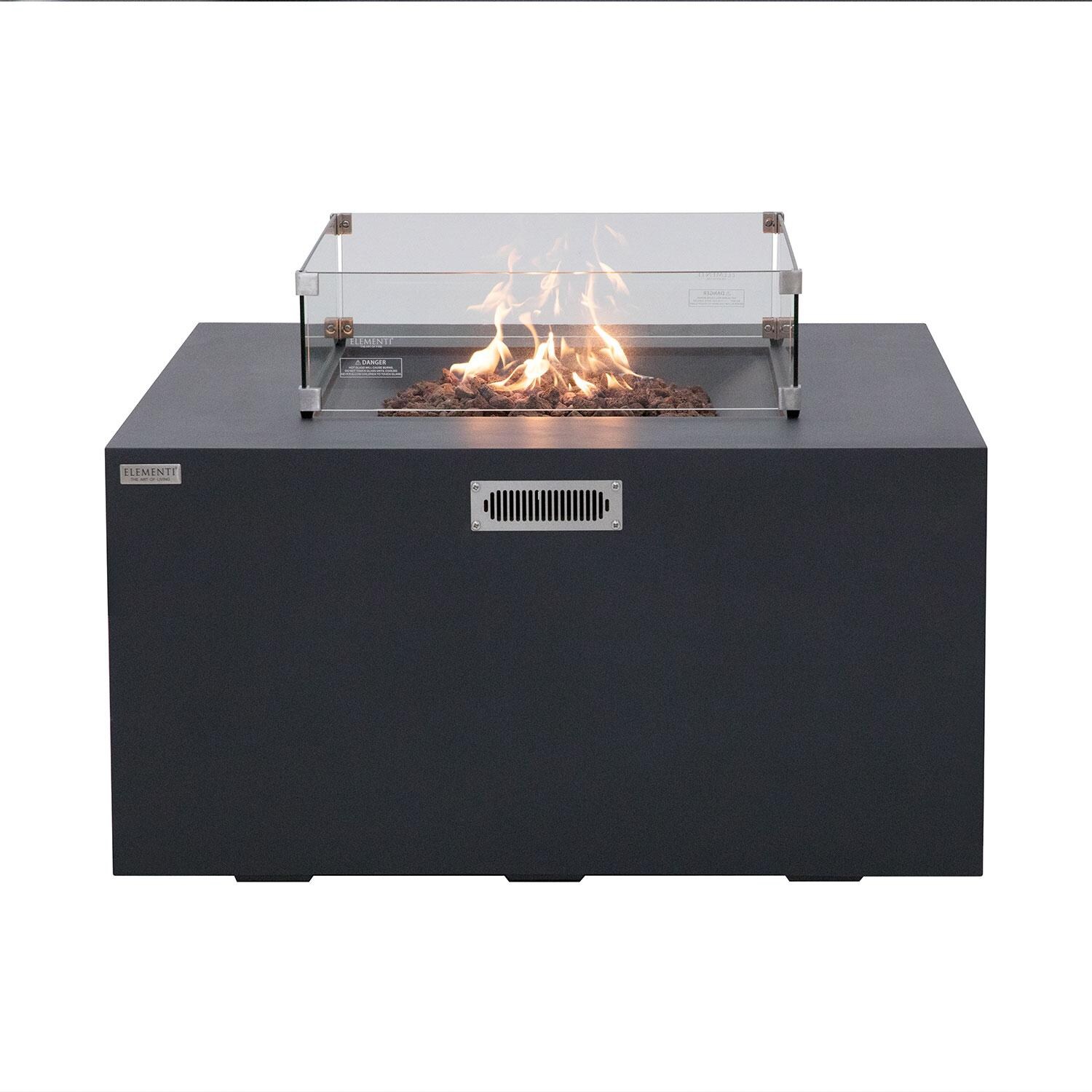 Elementi OFG310DG-LP Rocky 43-in Liquid Propane Concrete Fire Table w/ Hidden Tank in Dark Grey - Wind Guard - On - White Background thumbnail