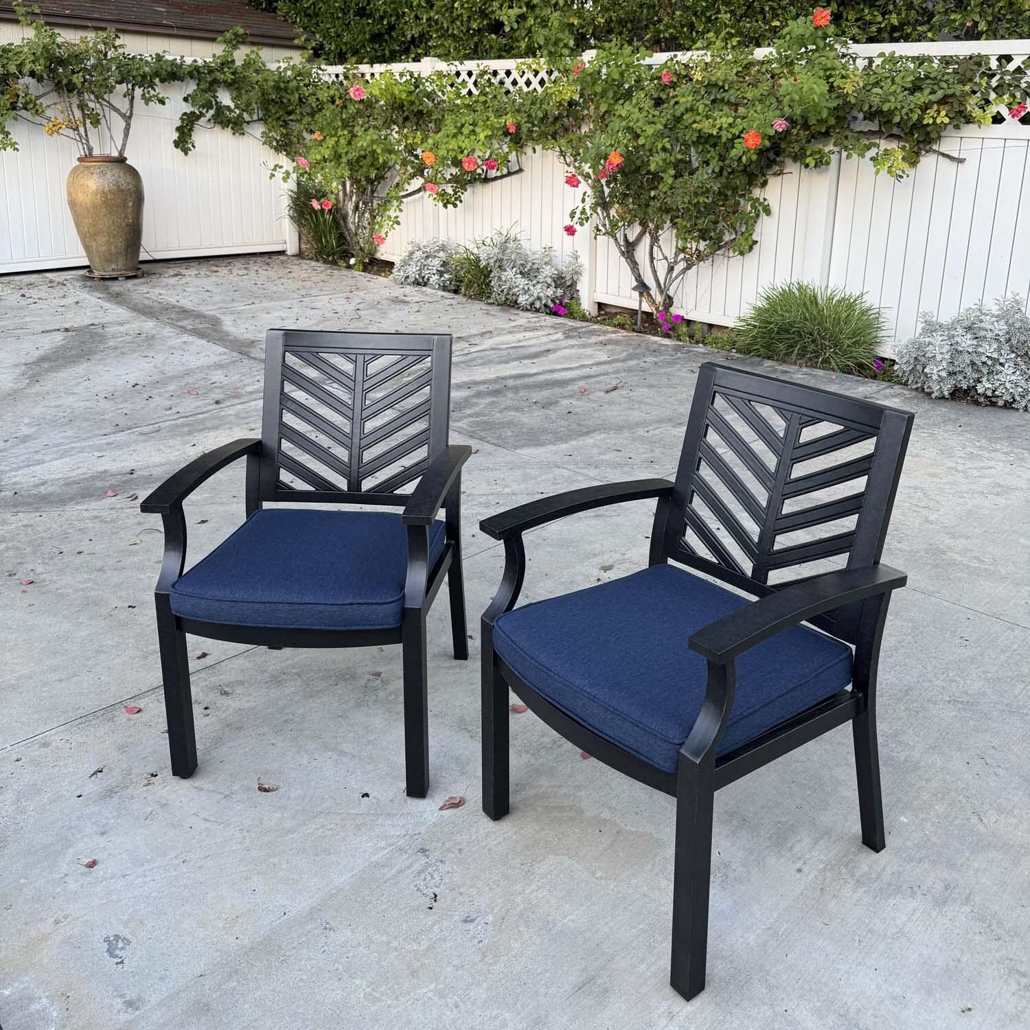 Palm Springs Aluminum 2 Pc Dining Arm Chair Set in Antique Bronze/Navy by Darlee