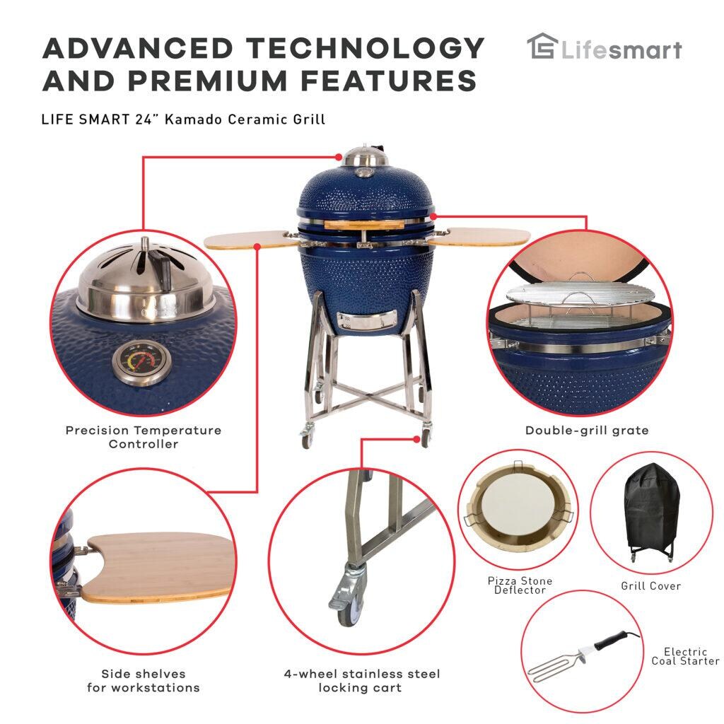Lifesmart SCS-K24B 24-Inch Ceramic Kamado Grill - Features thumbnail