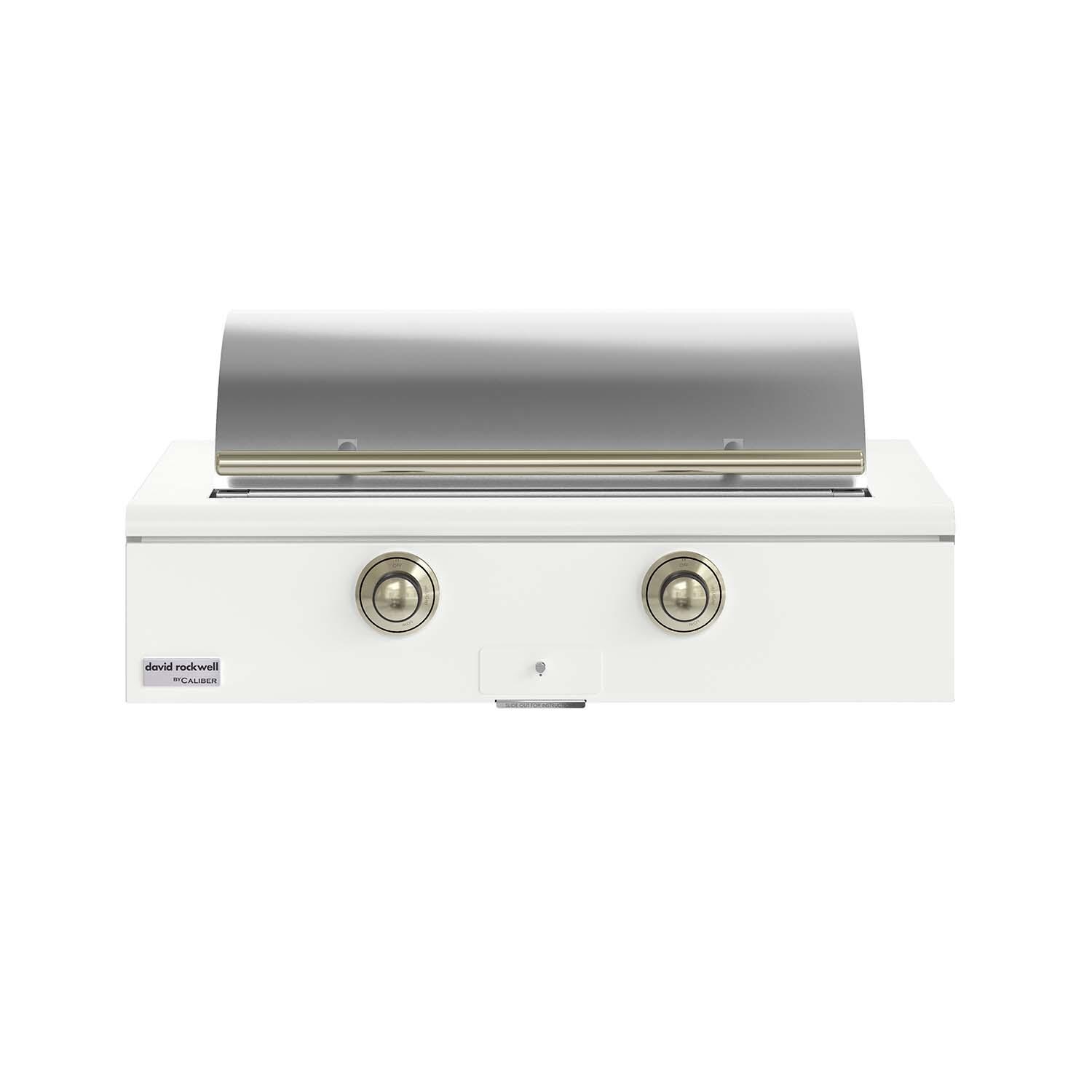 Caliber CRG-42BN00-A-030-H01 42-in Natural Gas Built-In Rockwell Grill - Matte White w/ Brass Hardware - Lid Closed - White Background thumbnail