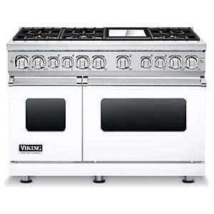 Viking Professional 7 Series 48-Inch 6 Burner Natural Gas Dual Fuel Range With Griddle - White - VDR7486GWH