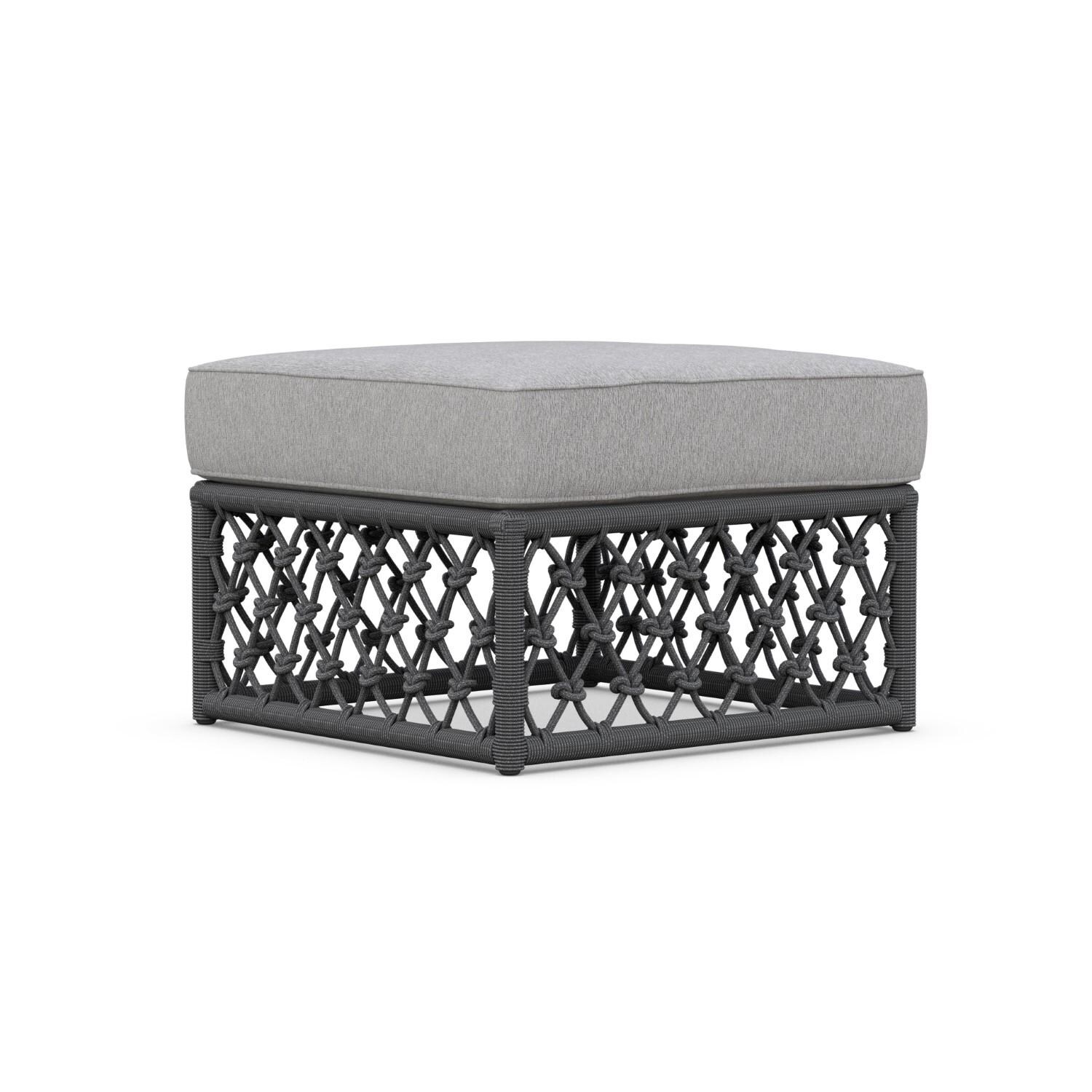 Azzurro Living AME-R07OT-CU Amelia Woven Rope Ottoman in Ash/Fog - Back - White Background thumbnail